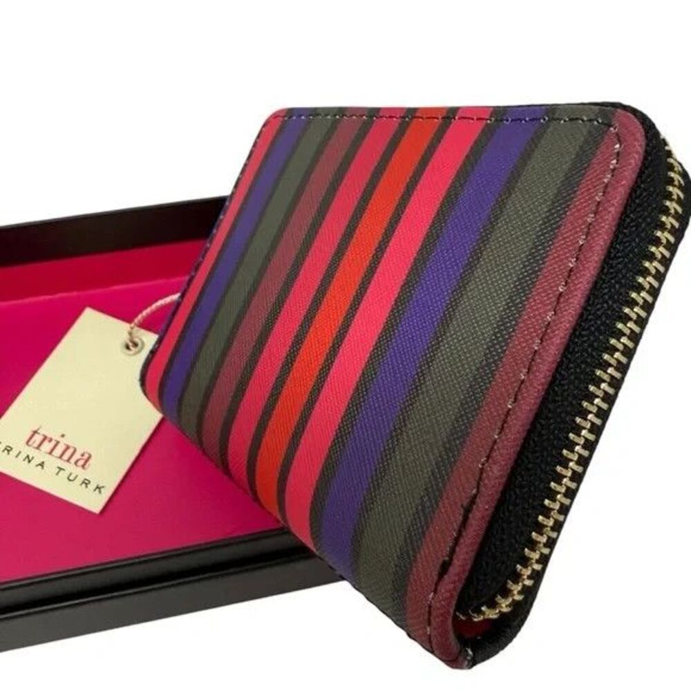 Trina Turk Small Zip Around Wallet Multicolored Stripe NWT Retail $38 - Picture 3 of 9